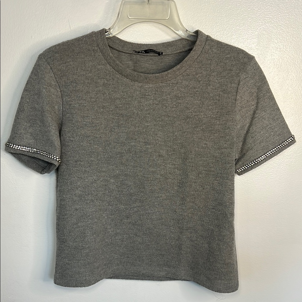 Zara Short Sleeve Embellished Top, Size S